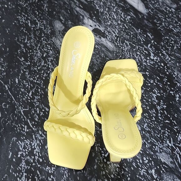 NEW SHOE LAND SL-MILEY SQUARE OPEN TOE HEELED DOUBLE BRAIDED STRAP SLIDE SANDAL - Picture 5 of 15